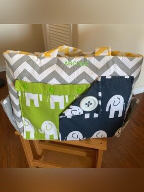 Archer Chevron Organizer Tote with Elephant Pockets - Gray, White, Lime,navy